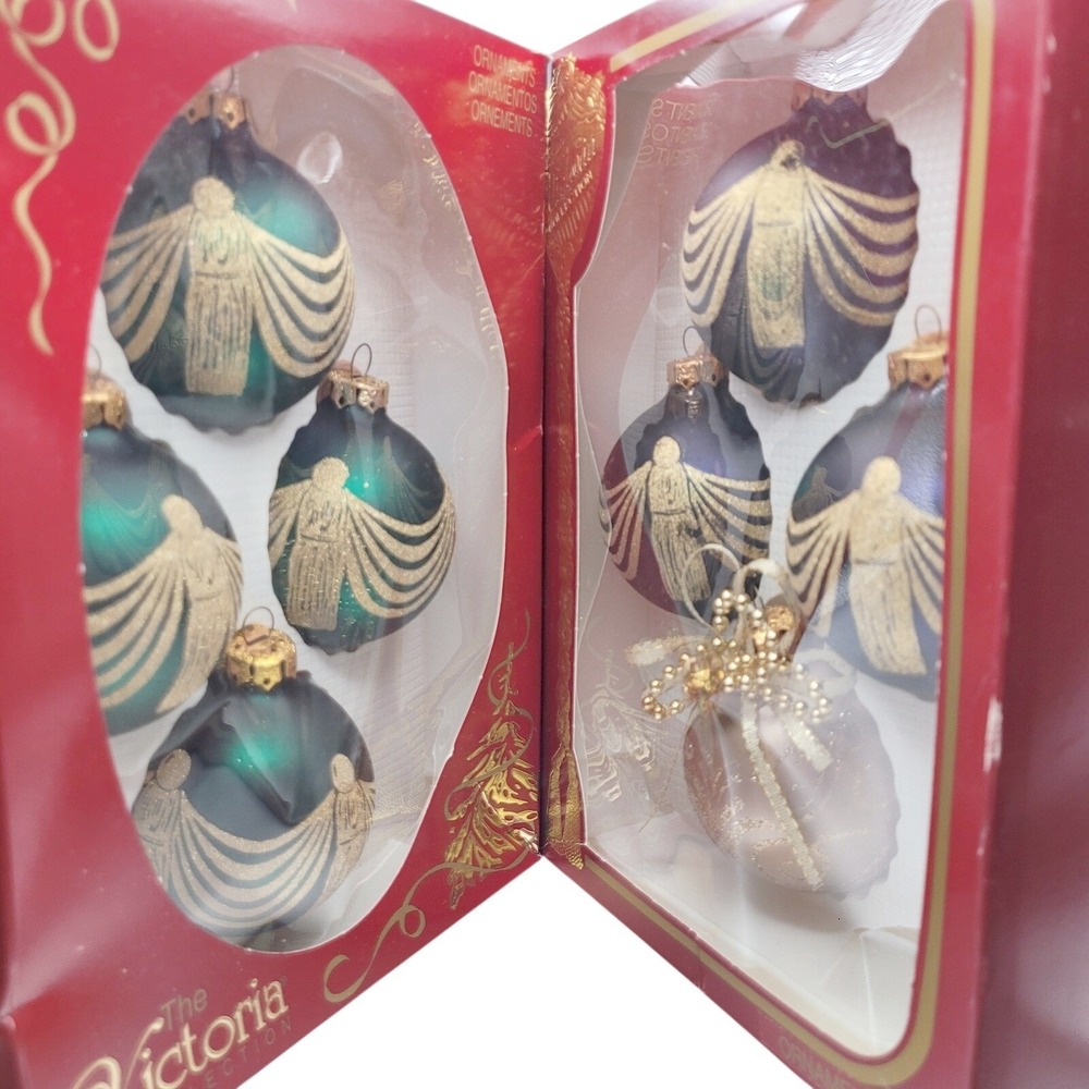 Rauch Victoria‎ Collection Christmas Glass Ornaments Green Blue Cream Gold VTG